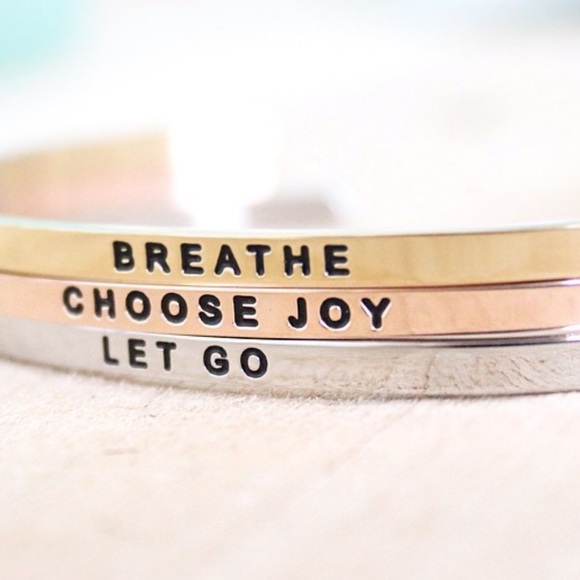 mantraband Jewelry - ‘Breathe’ Stainless Steel + Gold Cuff Bracelet mantraband Jewelry - ‘Breathe’ Stainless Steel + Gold Cuff Bracelet
